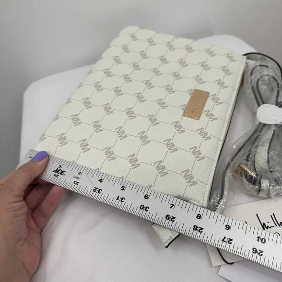 Nicole Miller Crossbody Bag Womens One Size Creme Bone Monogram Purse New - Picture 10 of 10